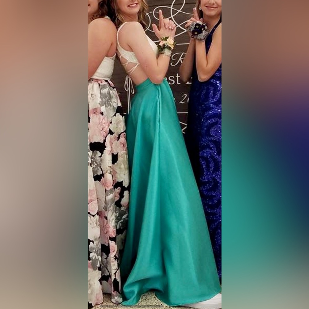 Magical Prom Dress - White Sequined Bodice, Seafoam Green Skirt, Beautiful Back